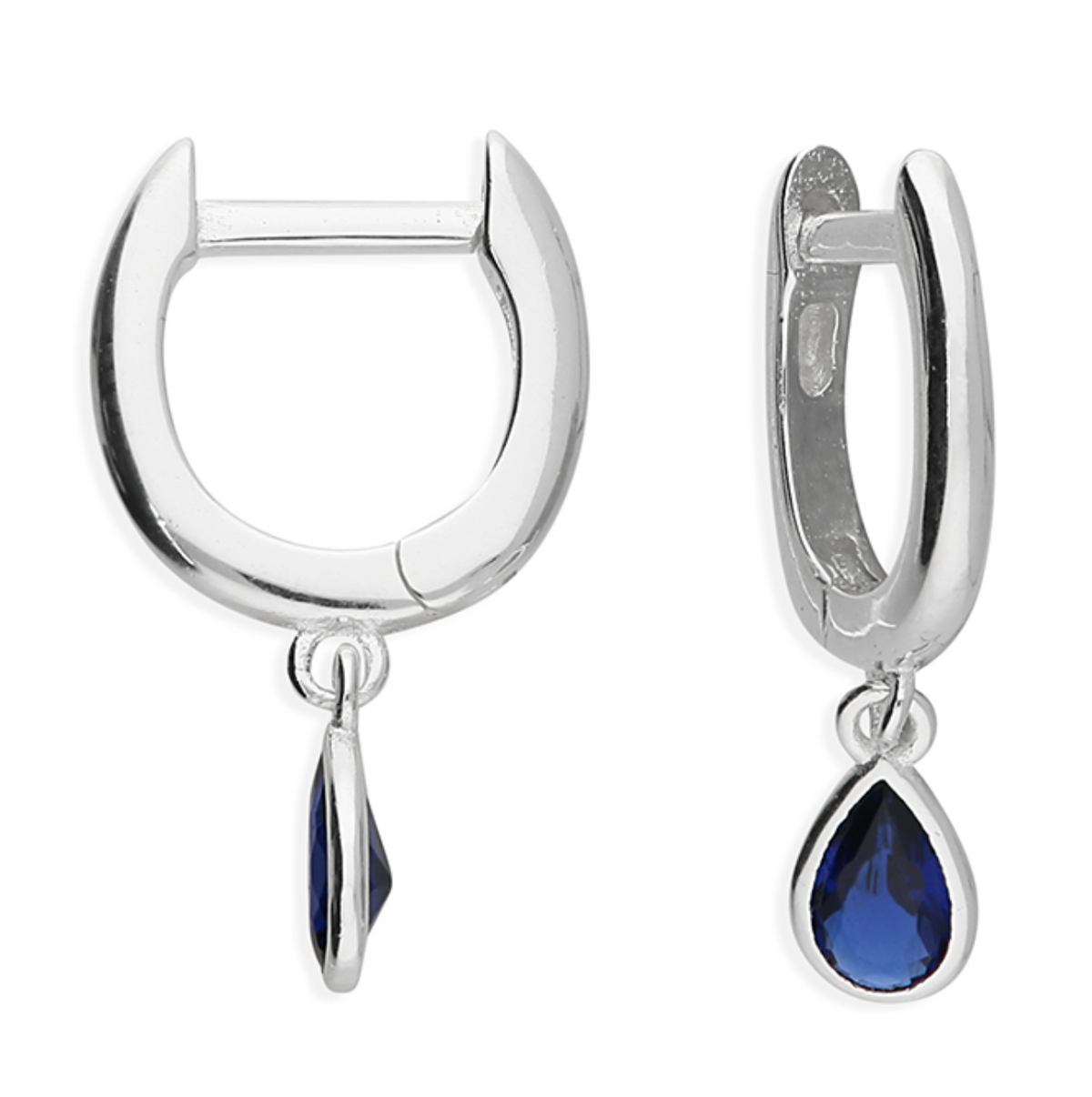 Sapphire Blue Sparkle Teardrop Hoops