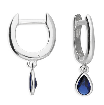 Sapphire Blue Sparkle Teardrop Hoops