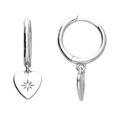 North Star Heart Huggie Hoops