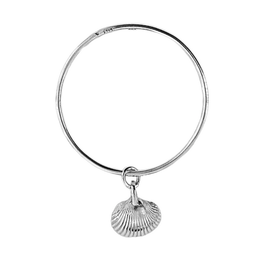 A 925 sterling silver bangle bracelet with a cockle shell design, handmade in Cleethorpes.
