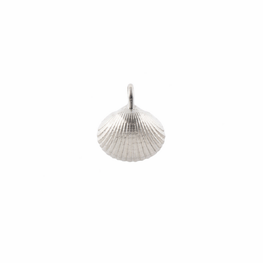 Silver shell-shaped pendant on a white background