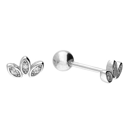 silver cartilage earrings with leaf design on a white background