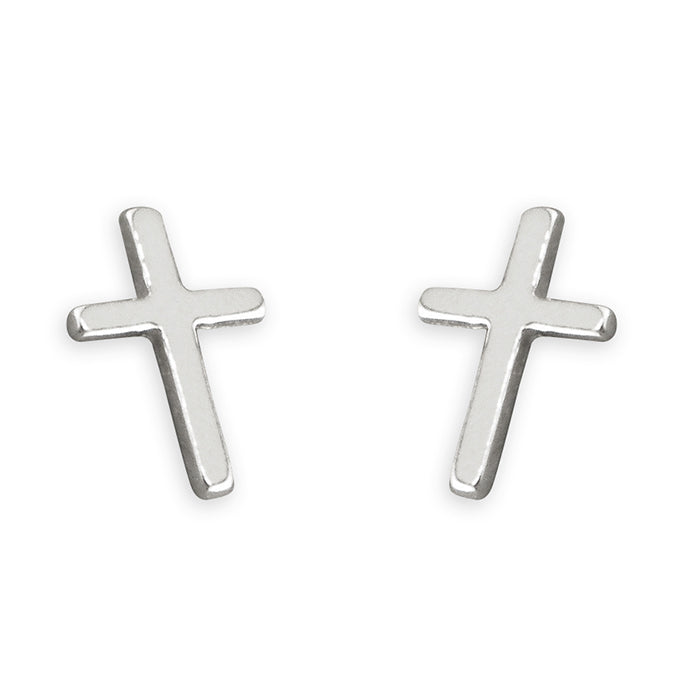 Silver cross-shaped earrings on a white background