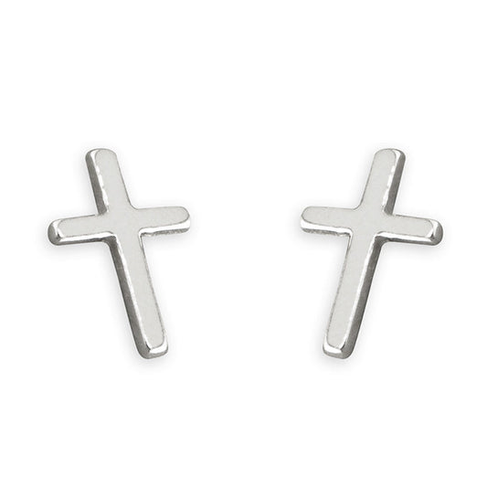 Silver cross-shaped earrings on a white background