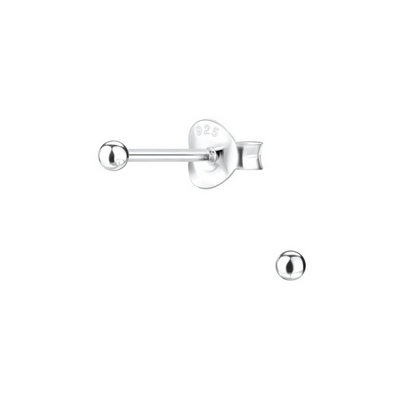 Silver ball stud earring on a white background