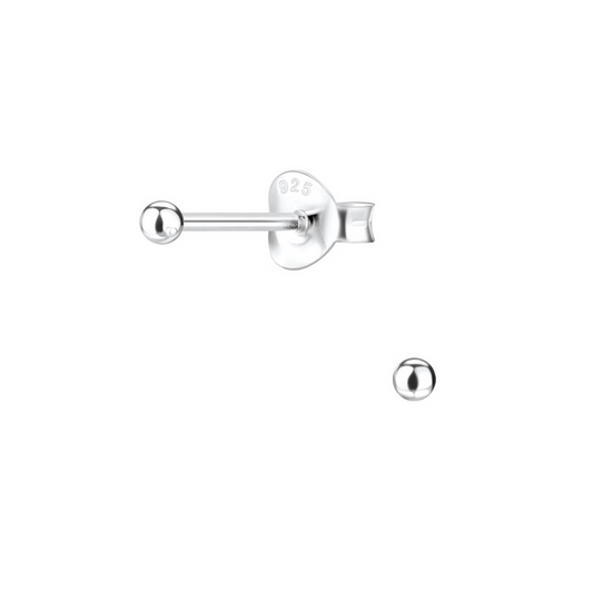 Silver ball stud earring on a white background