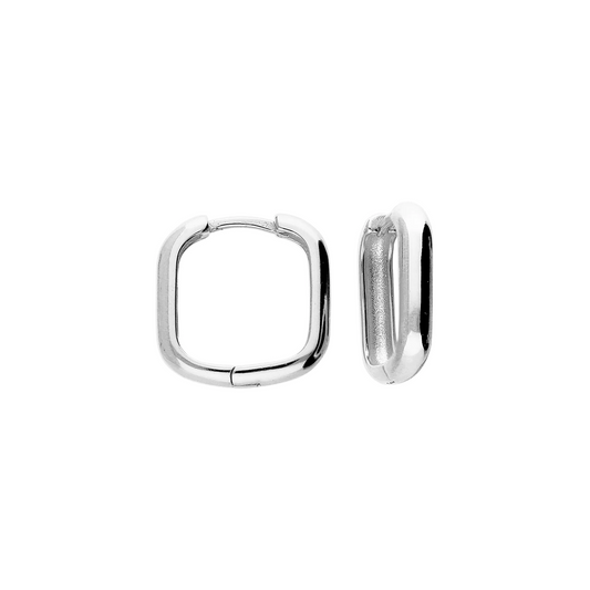 Pair of silver hoop earrings on a white background