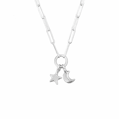 Star&moon trace necklace on white background 