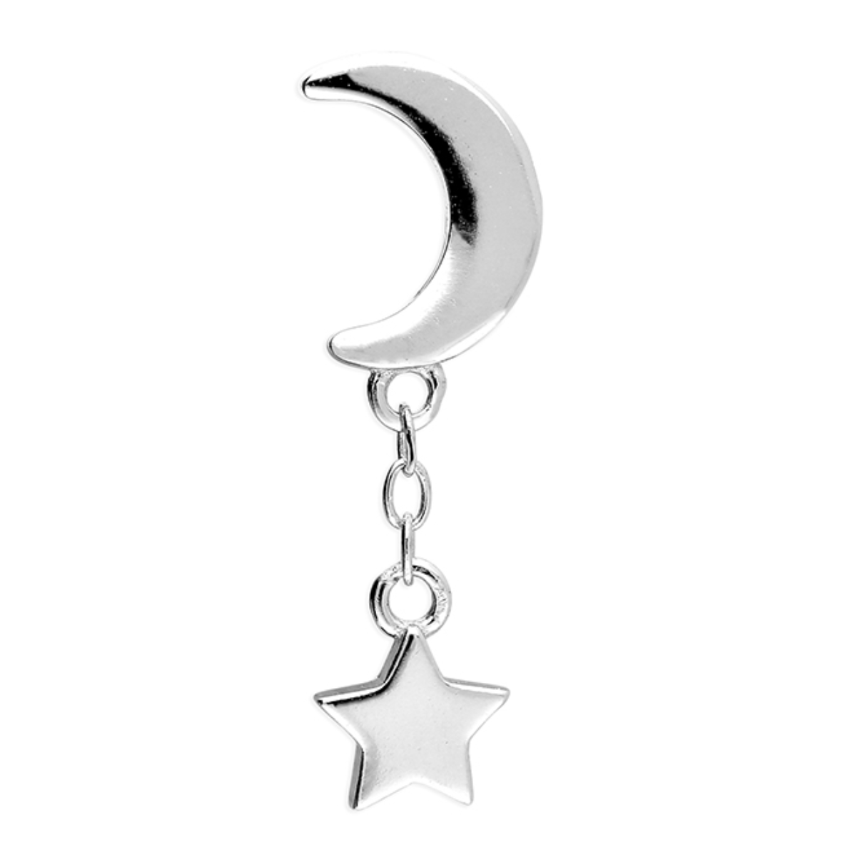 Silver moon and star cartilage stud on a white background