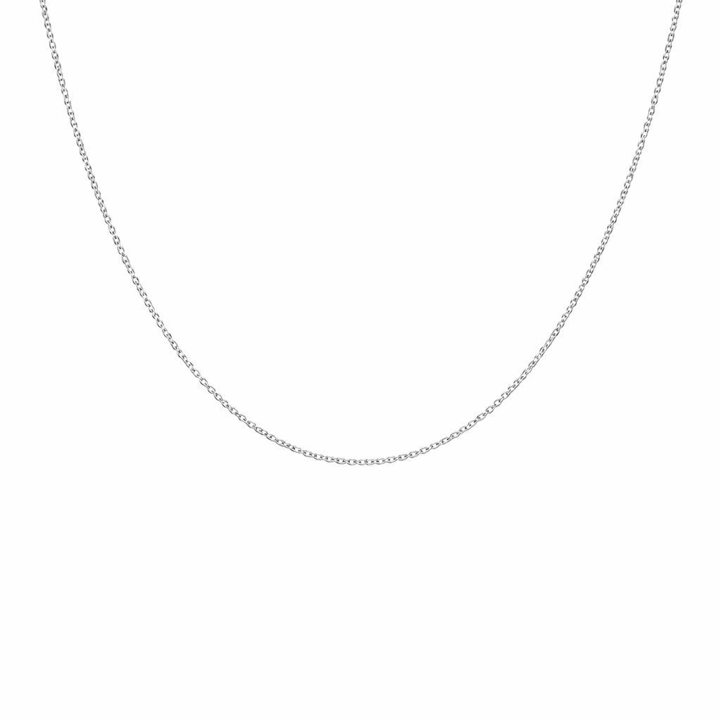 Silver belcher chain necklace on a white background