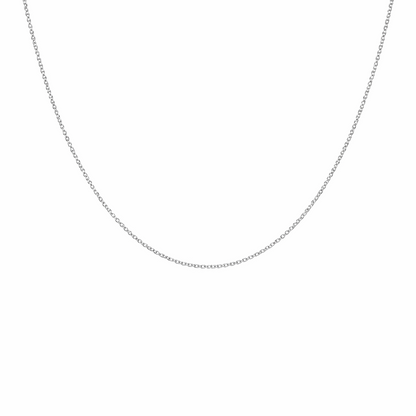 Silver belcher chain necklace on a white background