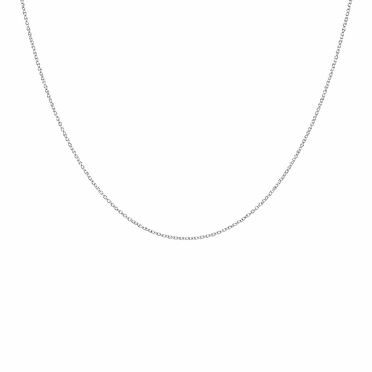 Silver belcher chain necklace on a white background