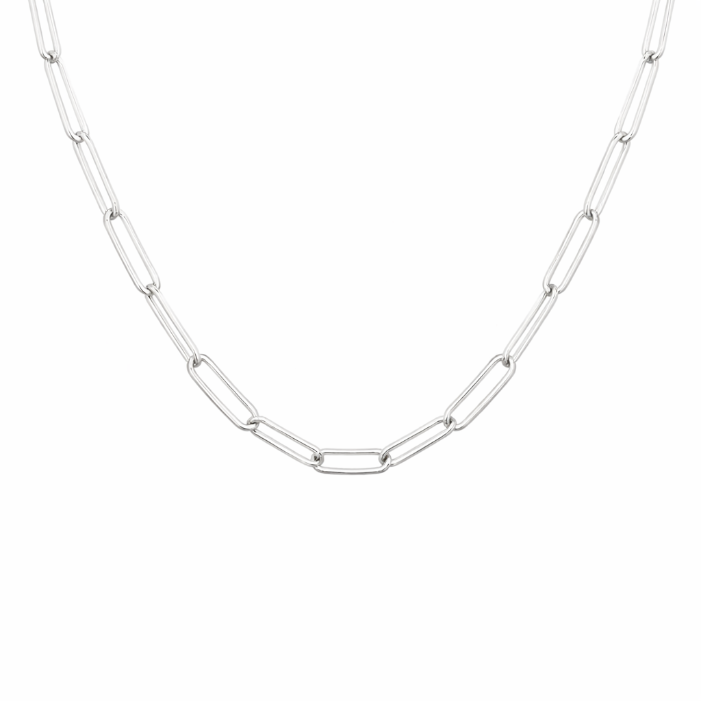 Silver trace chain necklace on a white background
