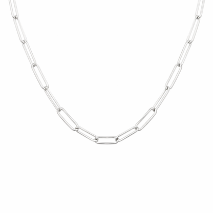 Silver trace chain necklace on a white background
