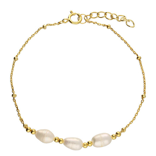 Gold bracelet with pearls on a white background
