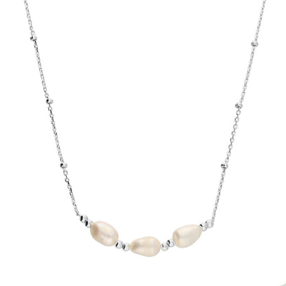 Necklace with three pearl-like beads on a white background