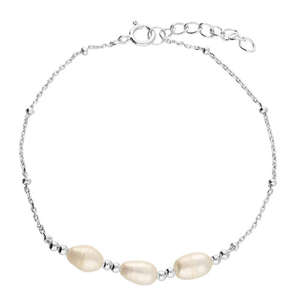 Silver bracelet with pearls on a white background