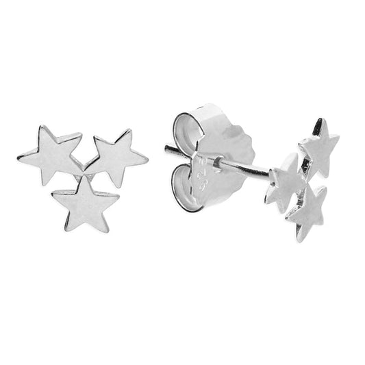 Silver star-shaped earrings on a white background
