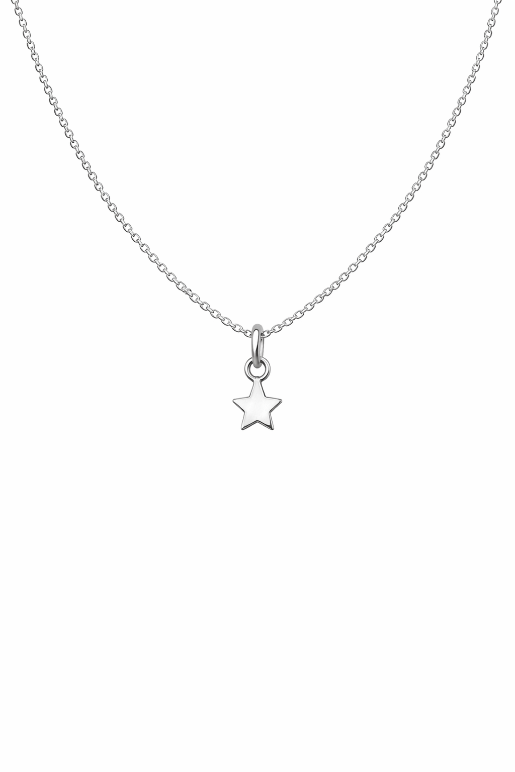 Silver star pendant necklace on a white background