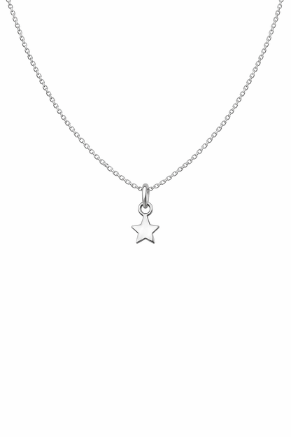 Silver star pendant necklace on a white background