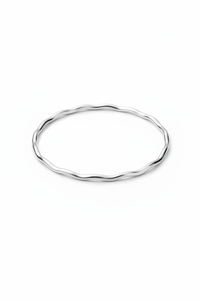 Silver wave bangle on a white background