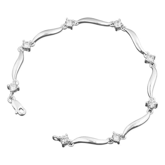 Silver bracelet with diamond accents on a white background
