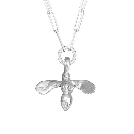Silver honey bee on a trace chain on white background 