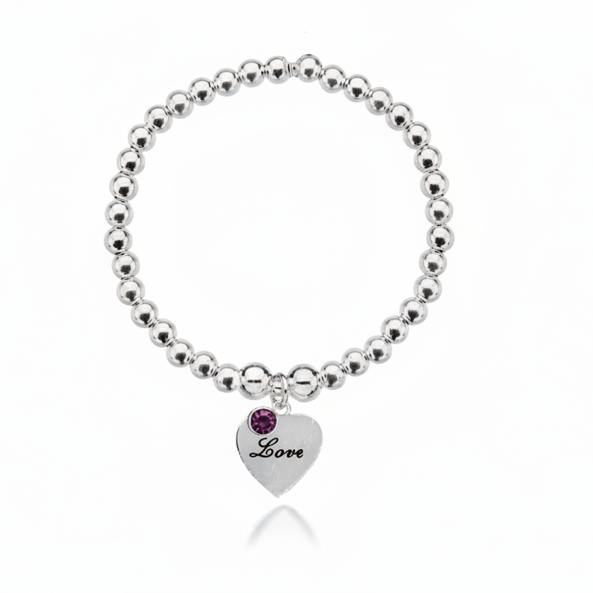 Personalised Heart Birthstone Bracelet