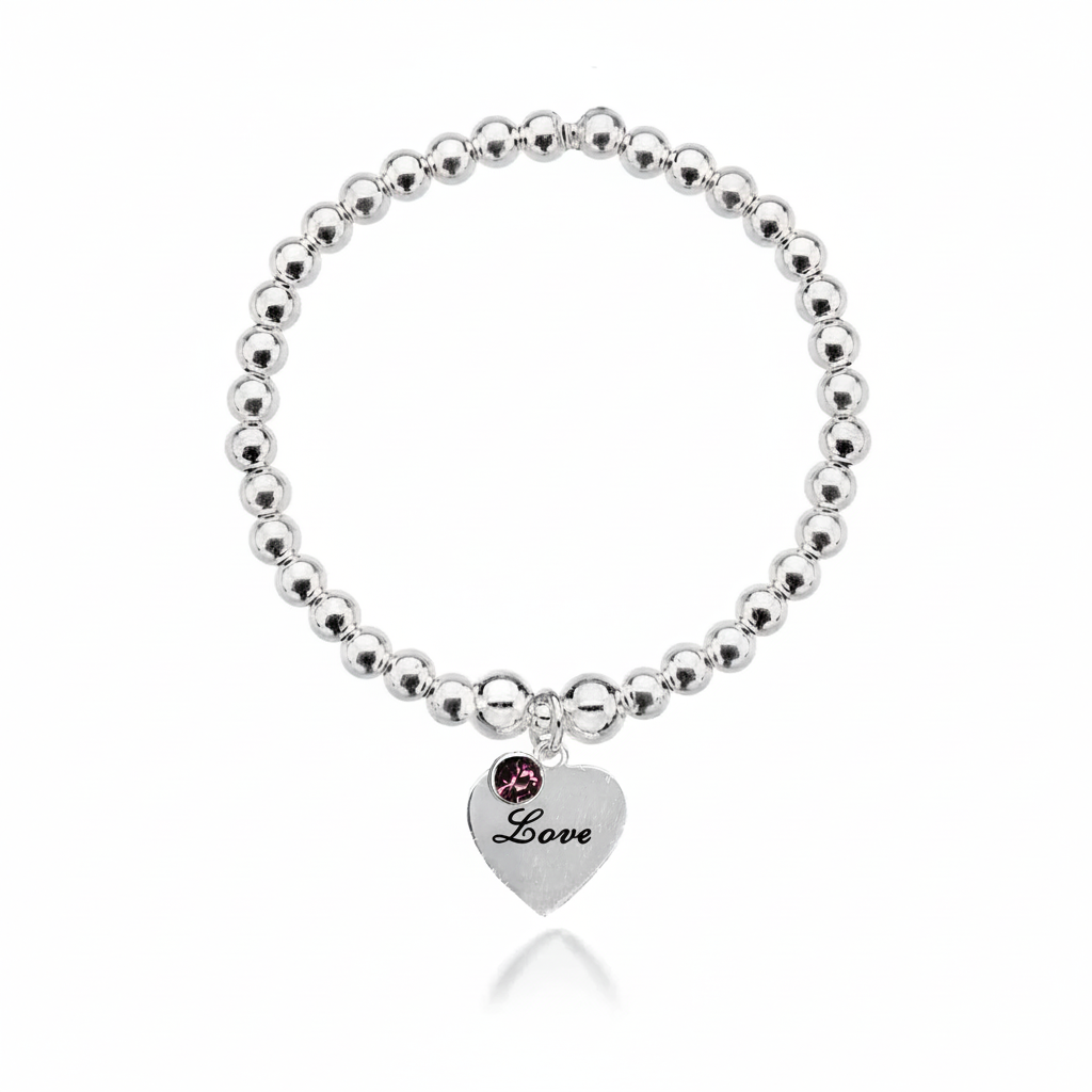Personalised Heart Birthstone Bracelet