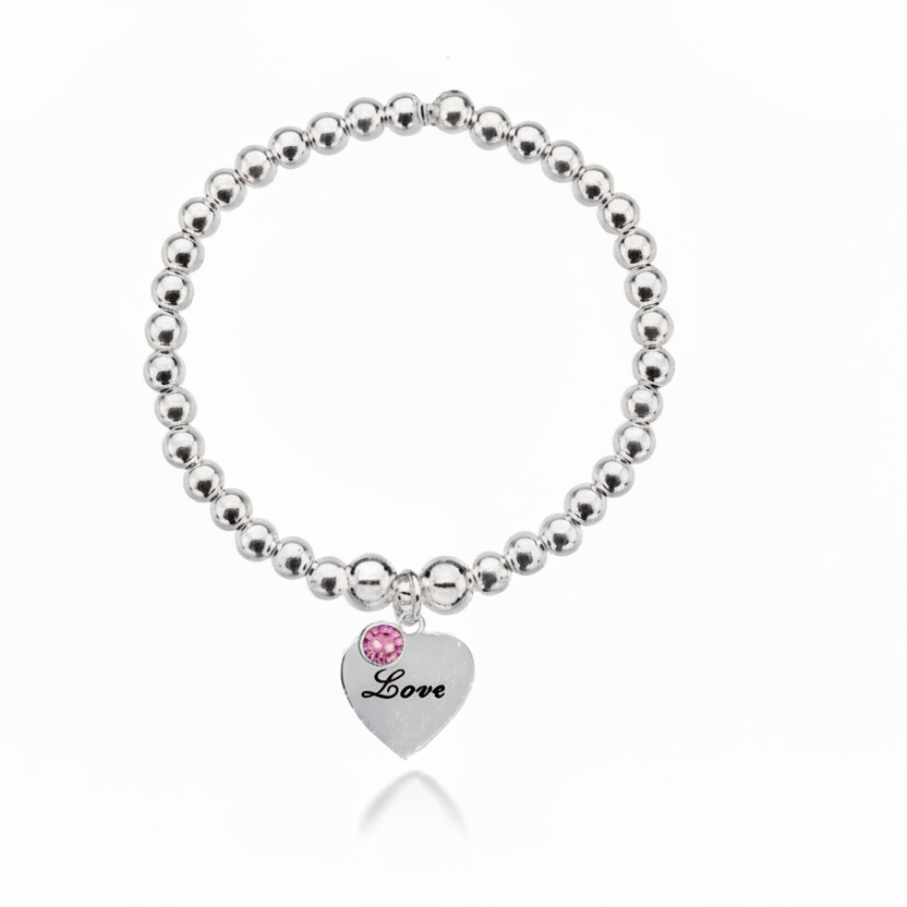 Personalised Heart Birthstone Bracelet