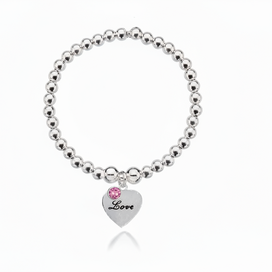 Personalised Heart Birthstone Bracelet | Handmade Sterling Silver