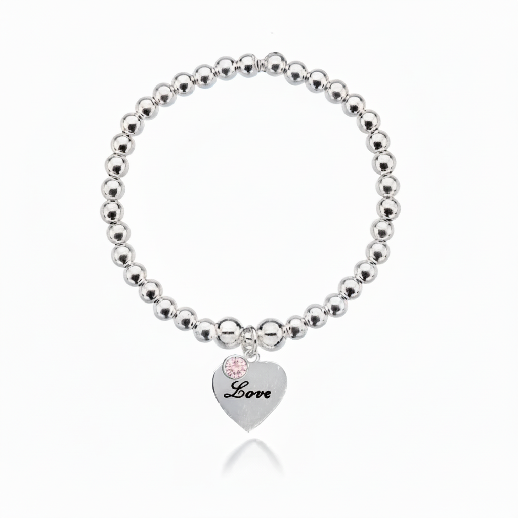 Personalised Heart Birthstone Bracelet
