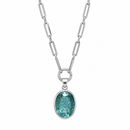 green kyanite trace necklace on a white background 