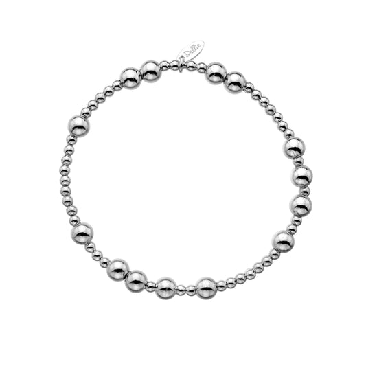 Silver beaded bracelet on a white background