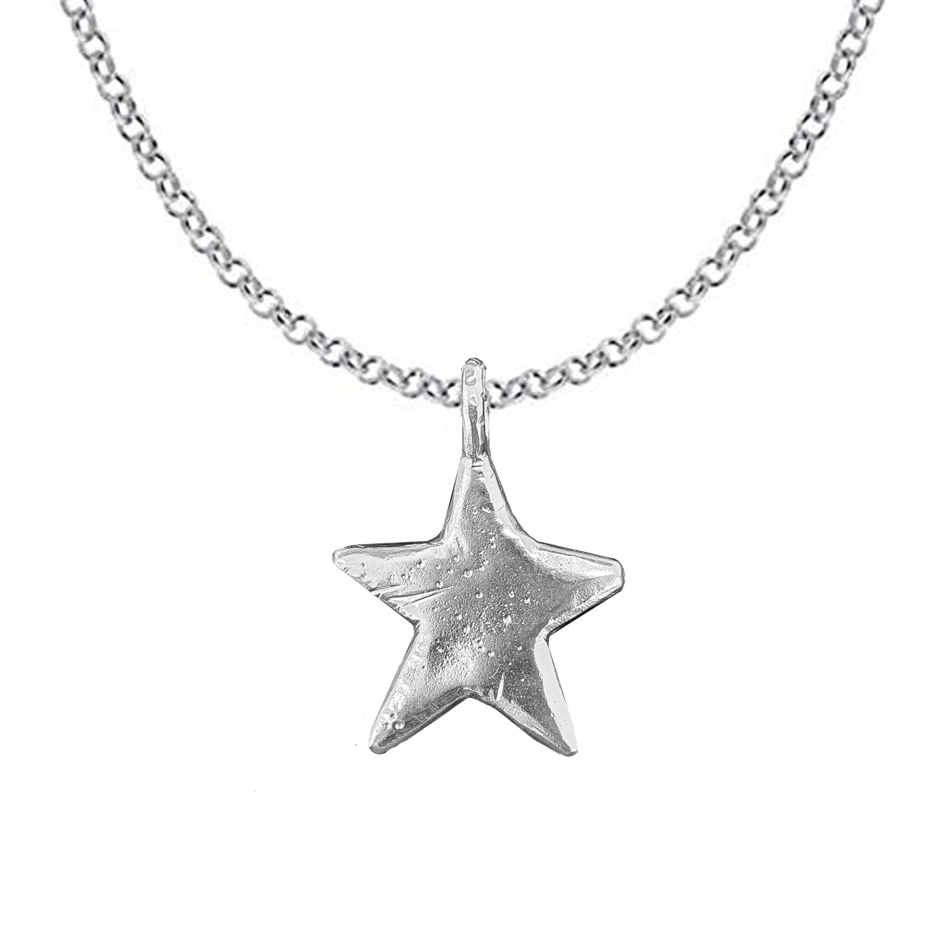 A sterling silver necklace with a maxi star-shaped pendant and a chain.