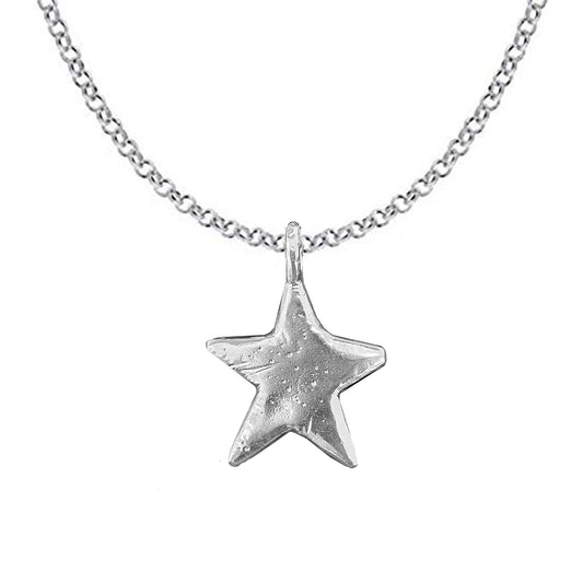 A sterling silver necklace with a maxi star-shaped pendant and a chain.