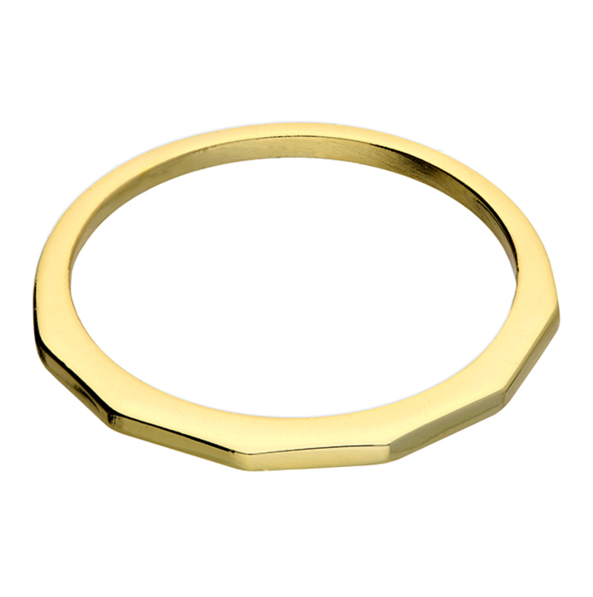 Gold ring with a geometric design on a white background