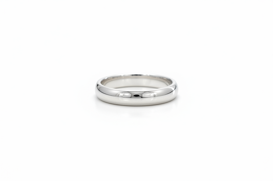 Sterling silver Polished D Band ring with a smooth reflective finish and rounded profile on a white background