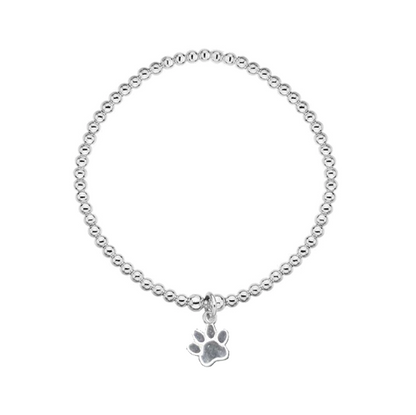 Paw print charm beaded bracelet on a white background 