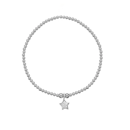 Sparkle star charm on a beaded bracelet on a white background 